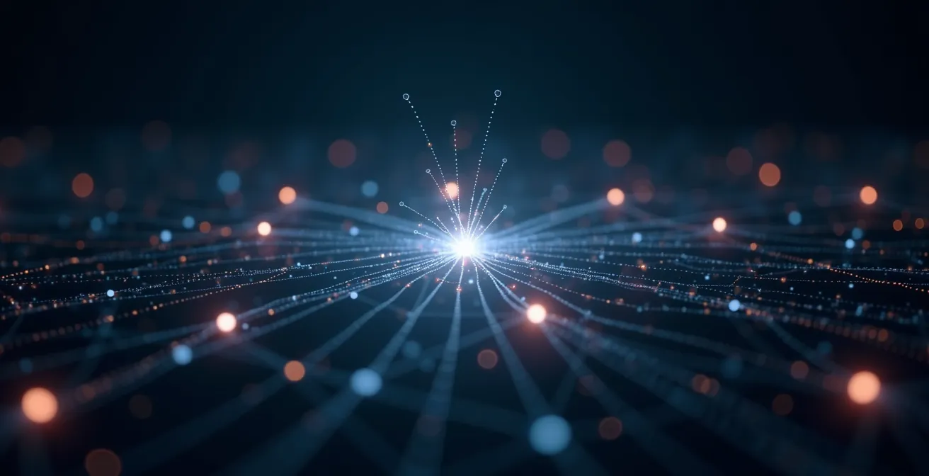 Visualizzazione simbolica di dati provenienti da diversi sensori domestici che convergono in un'analisi unica