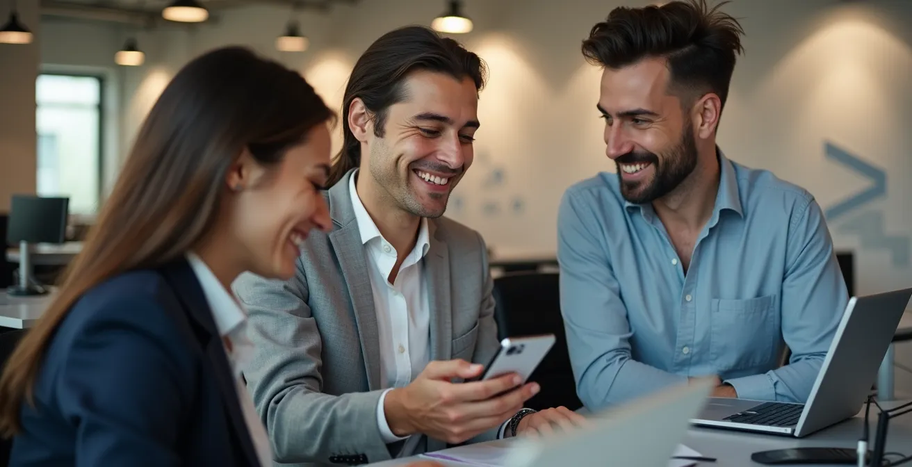 Dipendenti che utilizzano un'app mobile per prenotare postazioni di lavoro in ufficio