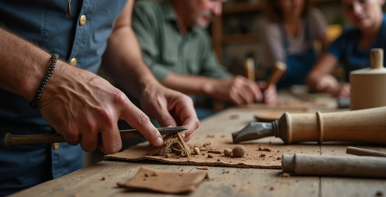 Artigiano italiano mostra la sua arte a visitatori interessati in una bottega tradizionale