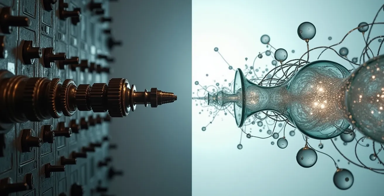 Rappresentazione visiva del confronto tra sistemi chatbot tradizionali e intelligenza artificiale generativa