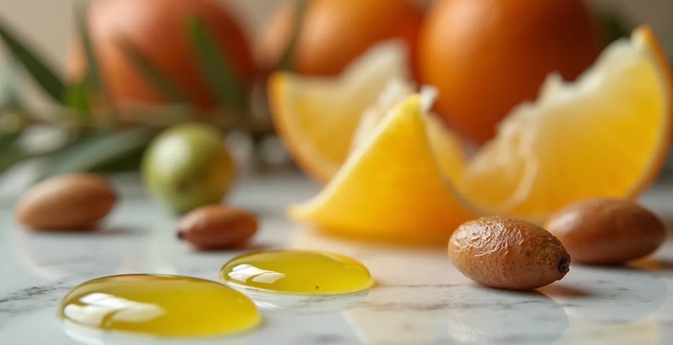 Dettaglio macro di ingredienti naturali italiani per cosmetici biologici