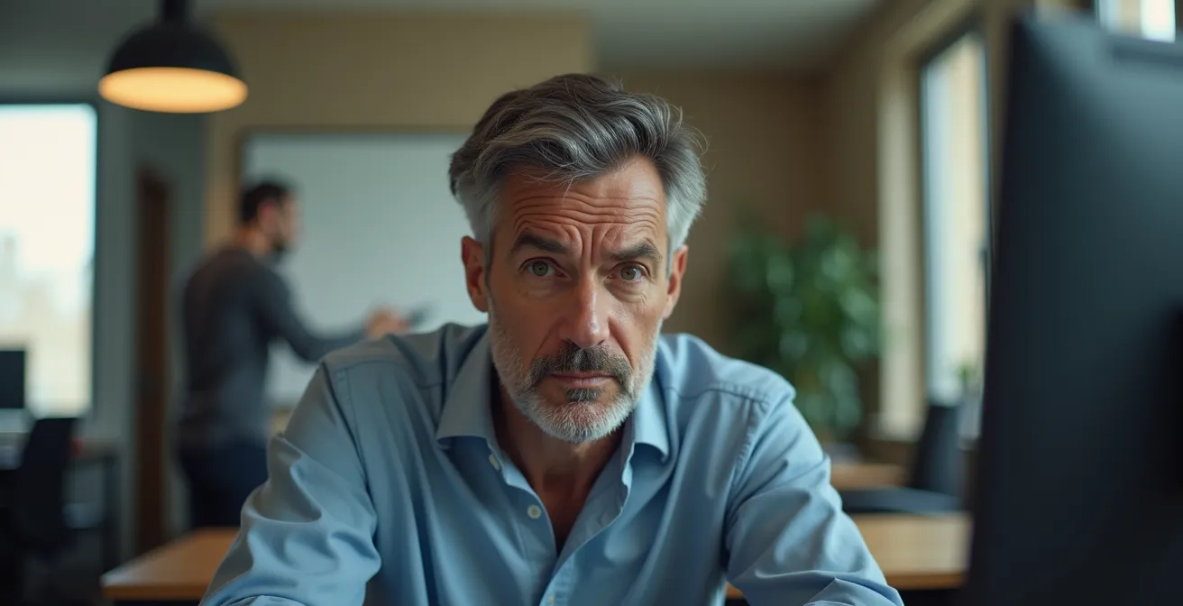 Professionista italiano interrotto da un collega durante il lavoro concentrato