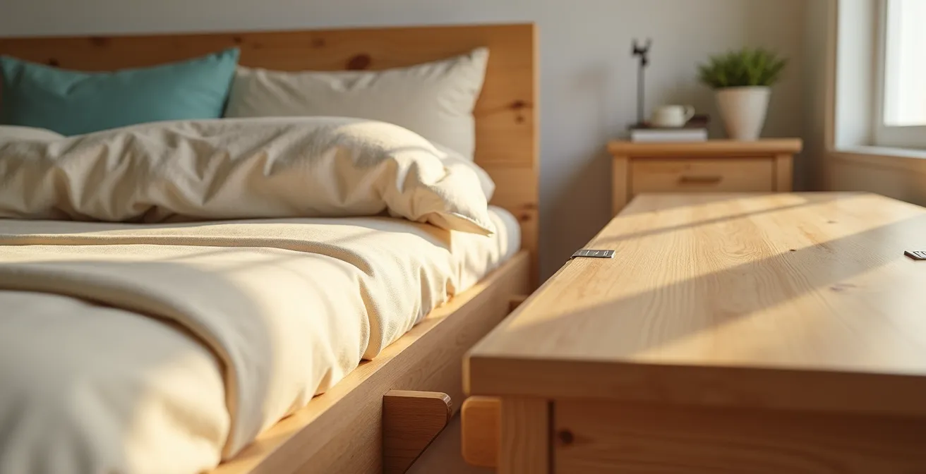 Mobile trasformabile in legno massello che passa da letto a scrivania con meccanismo a ribalta