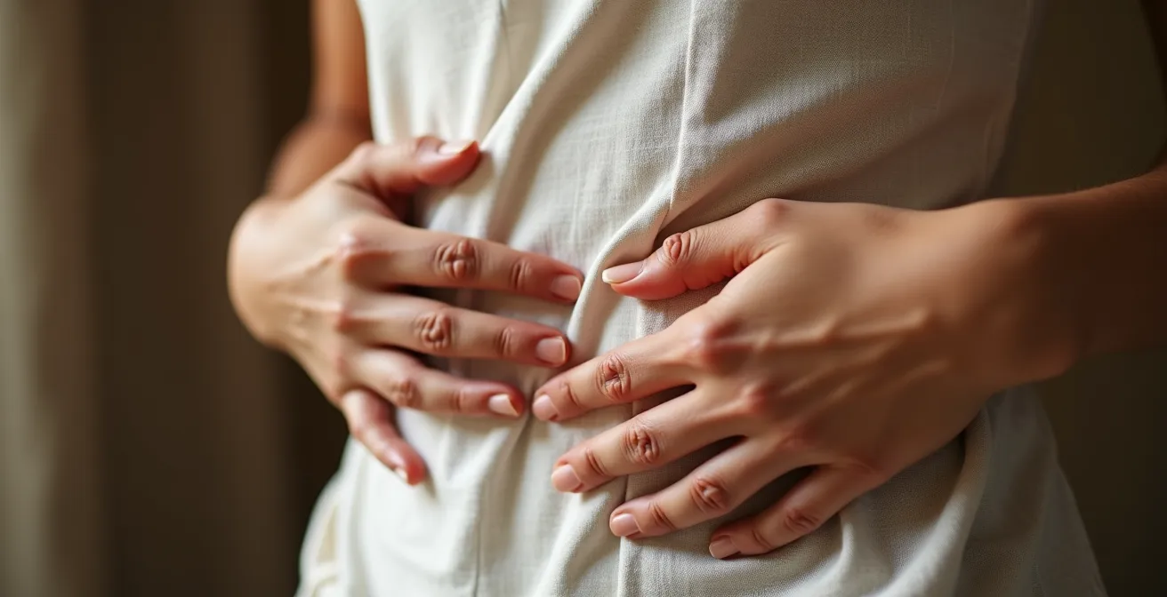 Mani sul petto e addome durante respirazione diaframmatica