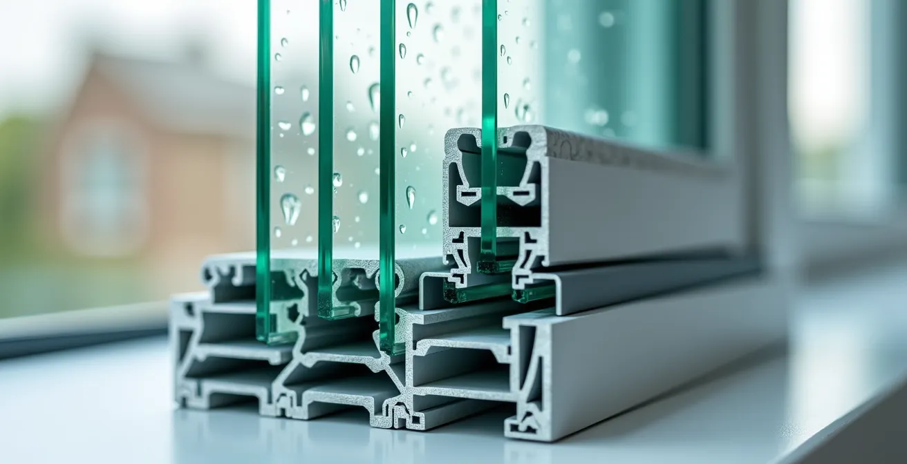 Sezione tecnica di vetro doppio e triplo con trasmittanza termica